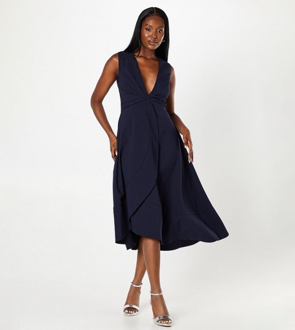 Twist Front Wrap Skirt Crepe Midi Wedding Dress