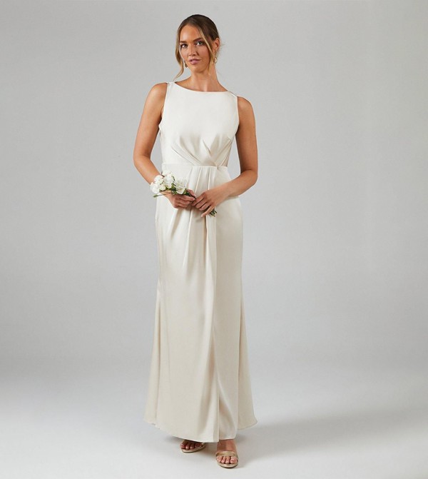 Asymmetric Back Detail Satin Bridesmaid Maxi Dress