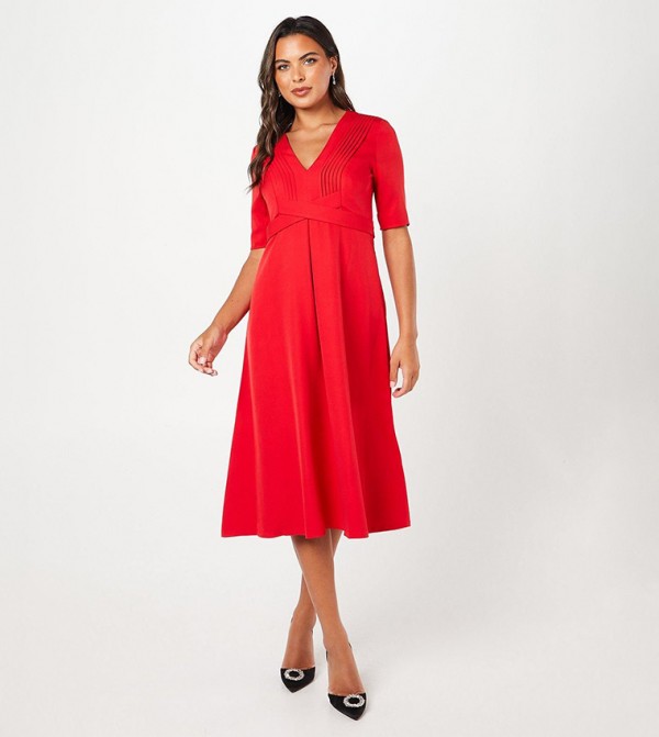Pleated Bodice Cross Over Midi Wedding Dress