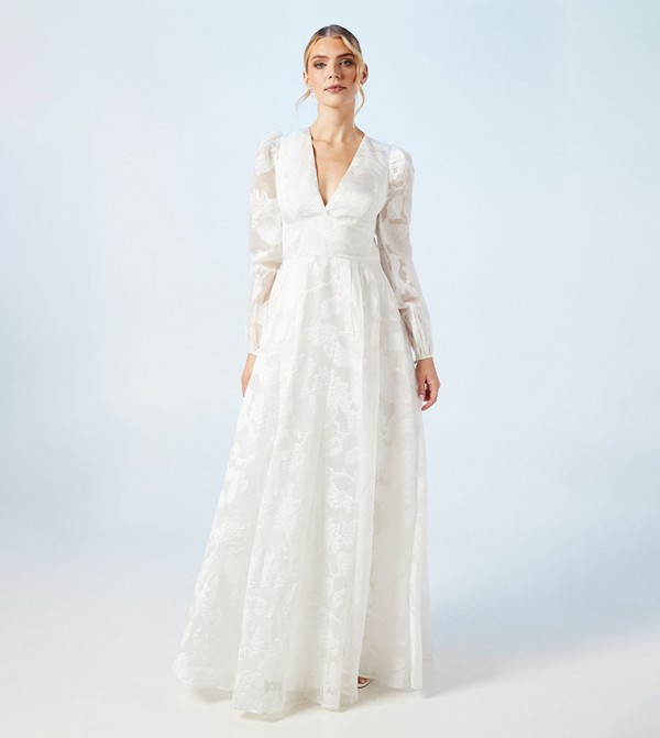 Organza Jacquard Long Sleeves Maxi Wedding Dress