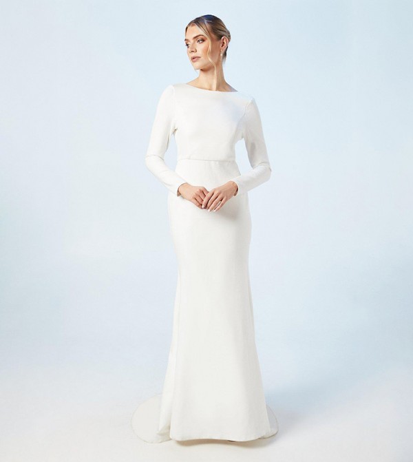 Slash Neck Puddle Maxi Dress