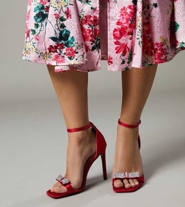 Tabbie Satin Embellished Bow Stiletto Heeled Sandals