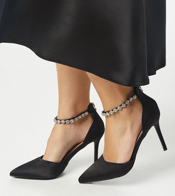 Tatiana Embellished Anklet High Stiletto Satin Pumps
