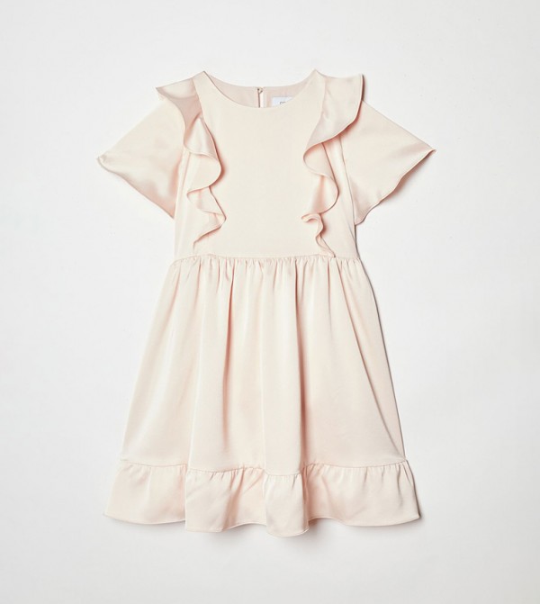 Ruffle Satin Back Crepe Dress