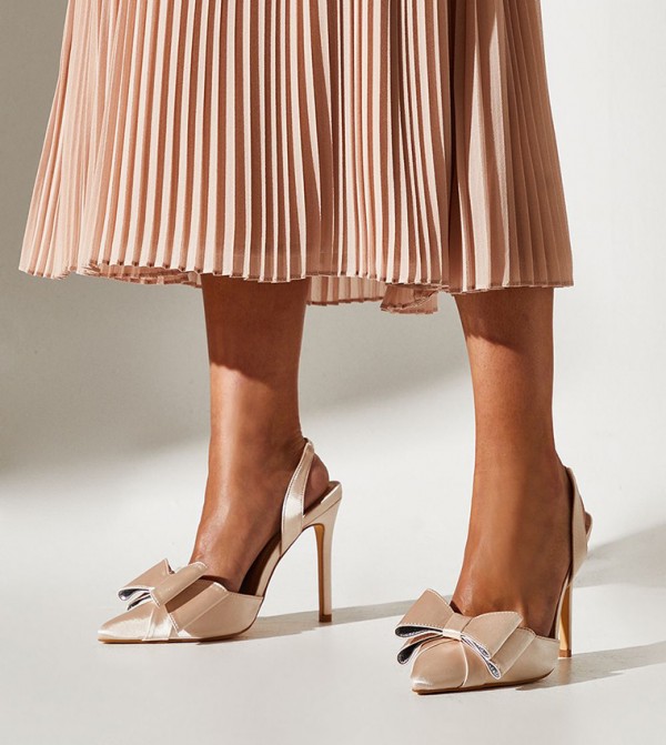 Wide Fit Tamara Satin Bow Slingback Stiletto Pumps