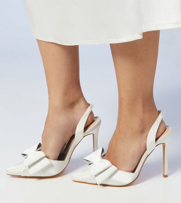 Bridal Tamara Satin Bow Sling Back Stiletto Pumps