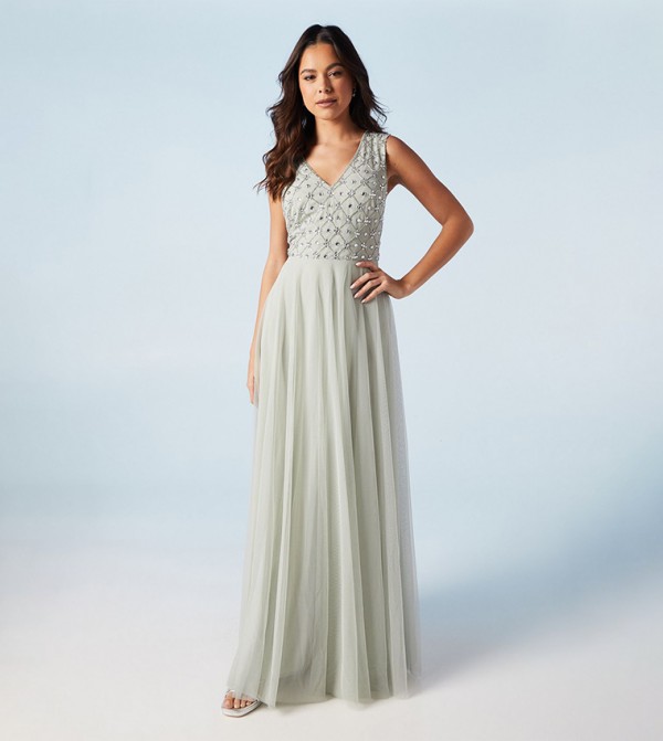 Embellished V-Neck Two In One Bridesmaid Maxi Dress