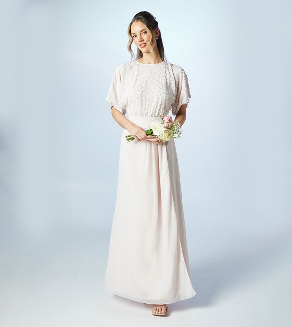 Pearl Embellished Batwing Bridesmaids Maxi Dress