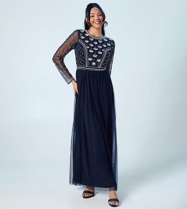 Pearl Drop Long Sleeves Two In One Bridesmaids Maxi Dress