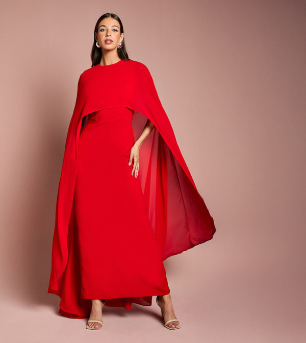 Cape Sleeves Maxi Dress