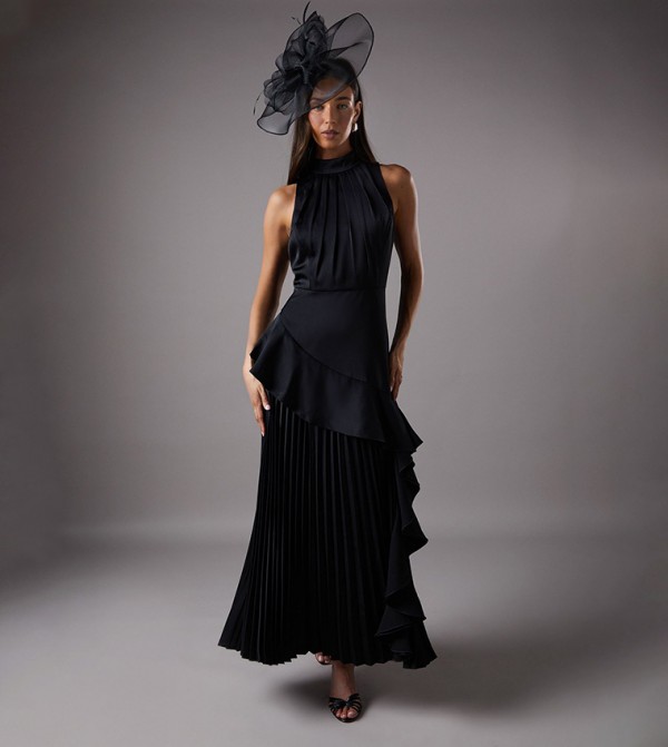 Ruffled Satin Sleeveless Maxi Dress