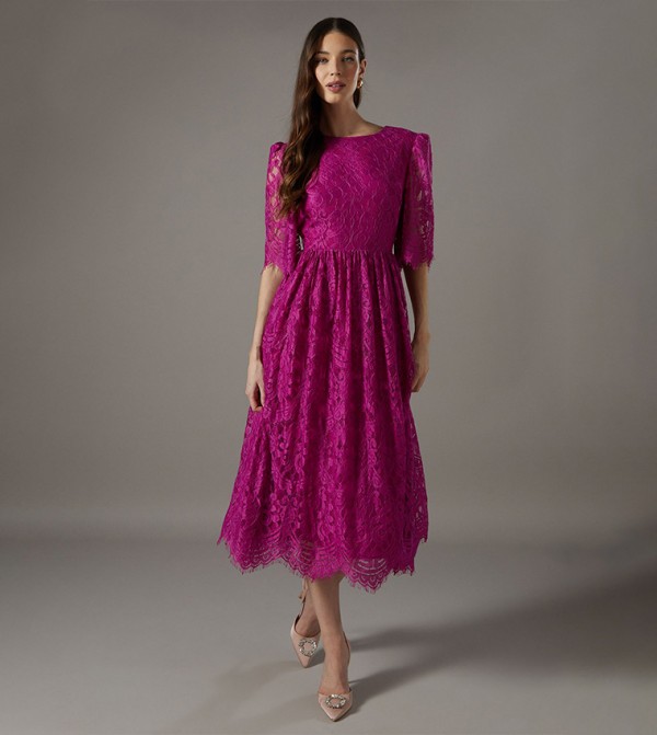 Lace Short Sleeves Midi Dress