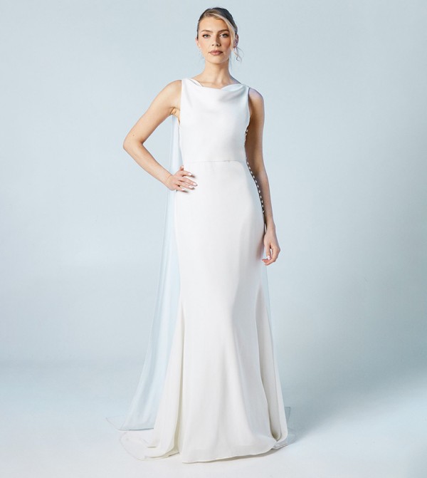 Chiffon Cowl Back Detail Wedding Dress