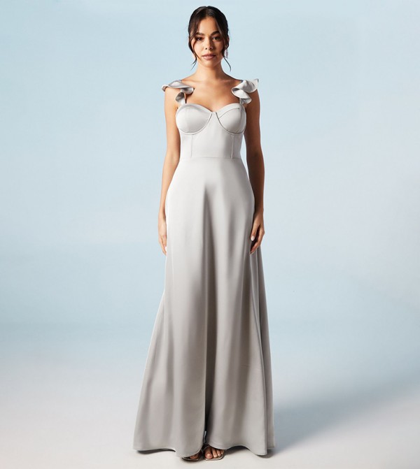 Fitted Bodice Satin Bridesmaids Maxi Dress