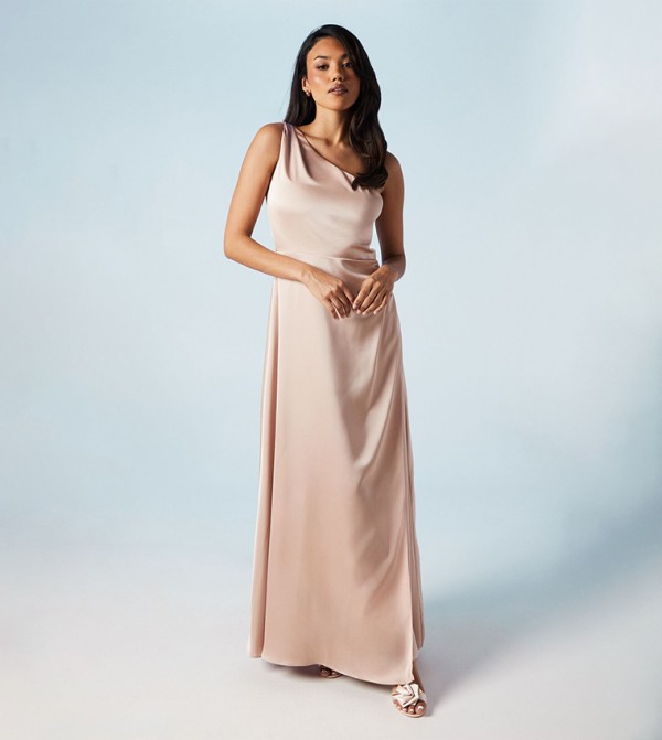 One Shoulder Satin Bridesmaids Maxi Dress