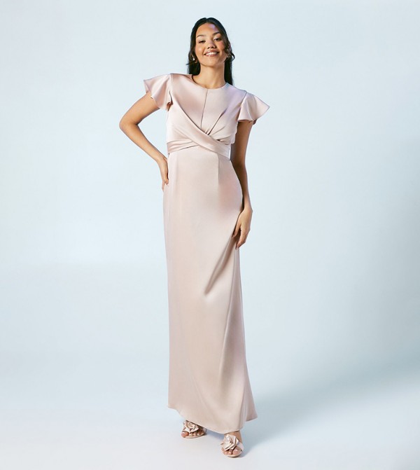 Wrap Waist Satin Bridesmaids Dress