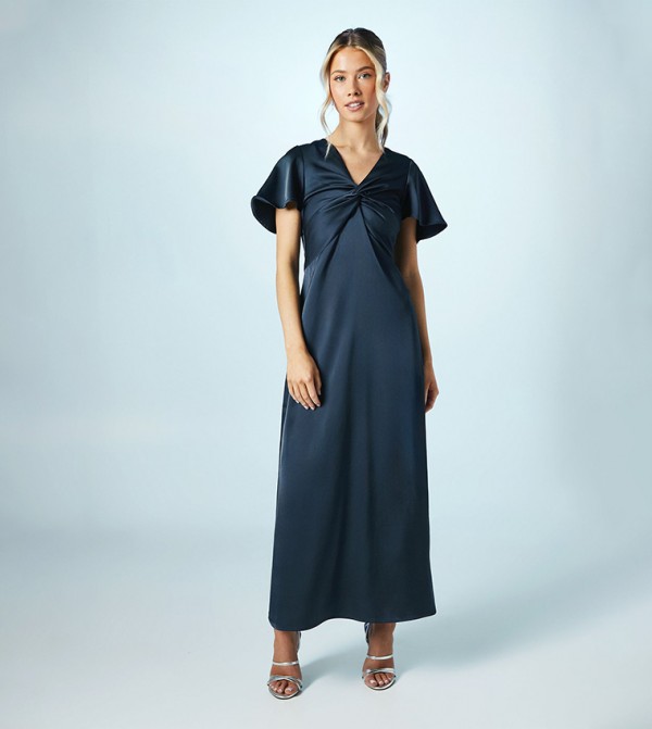 Teen Twist Front Short Sleeves Bridesmaids Maxi Dress