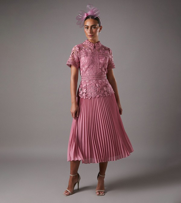 Lacy Pleated Midi Dress