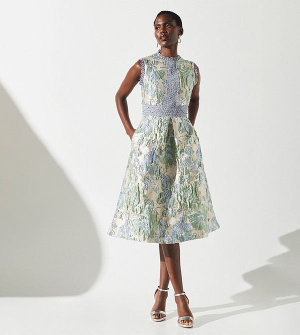 Lace Trim Sleeveless Skater Midi Dress