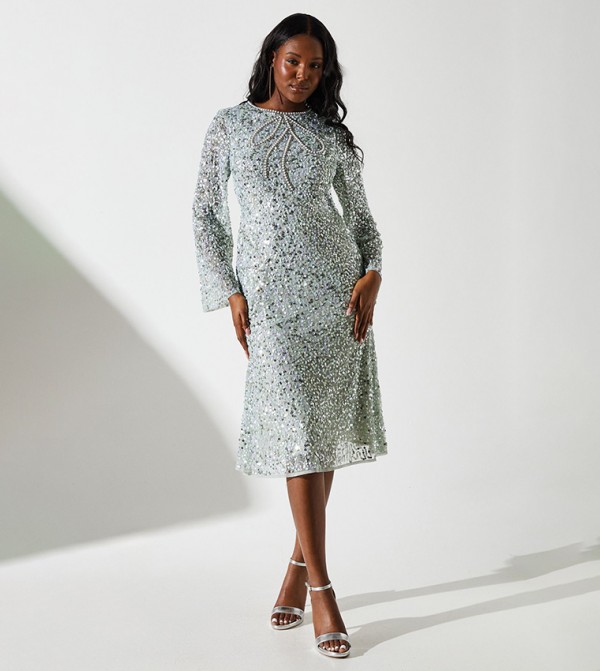 Sequined Long Sleeves Shift Dress