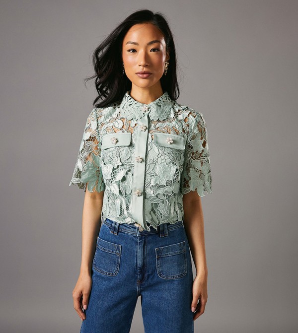 Lace Pearl Button Shirt