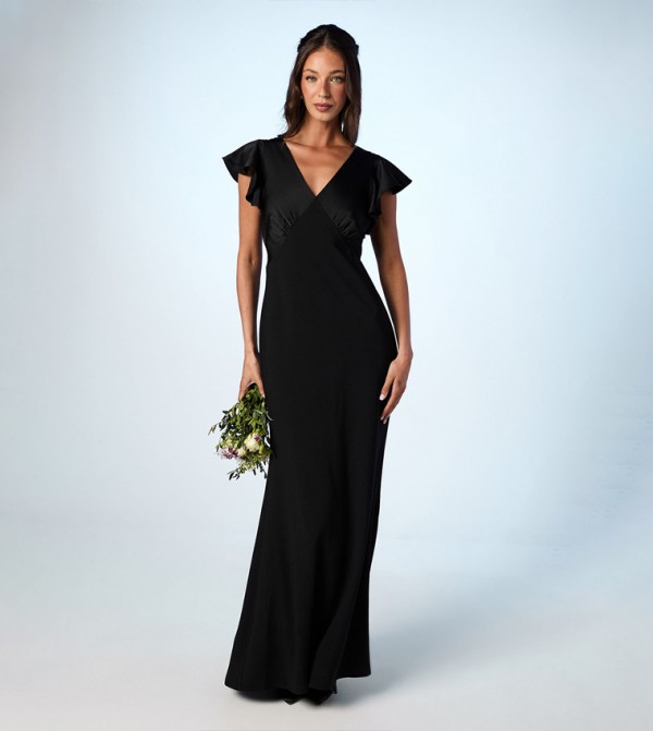 Coast Honoured V Neck Angel Short Sleeves Satin Maxi Bridesmaid Dress