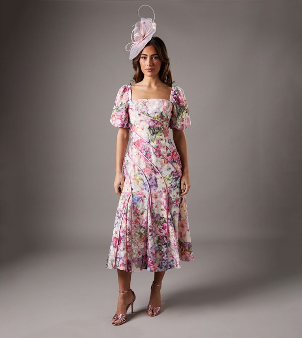 Panelled Printed Jacquard Midi Dress