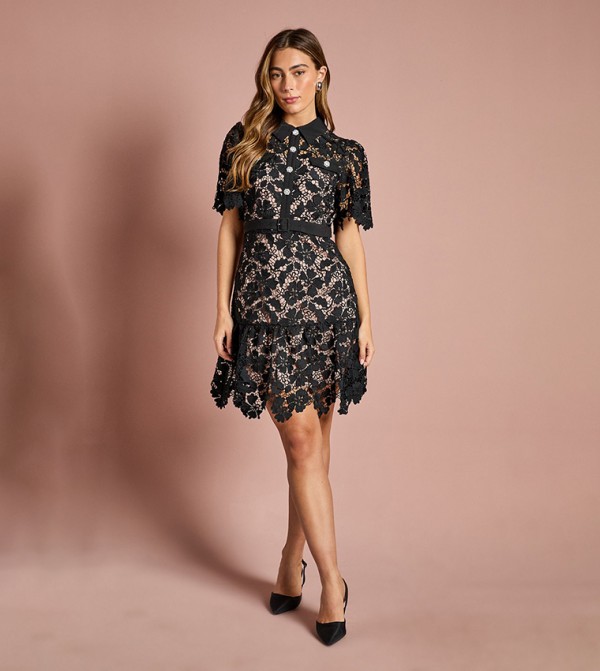 Lace Shirt Mini Belted Dress