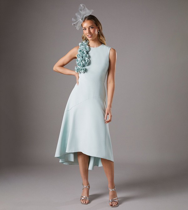 3D Corsage Sleeveless High Low Dress