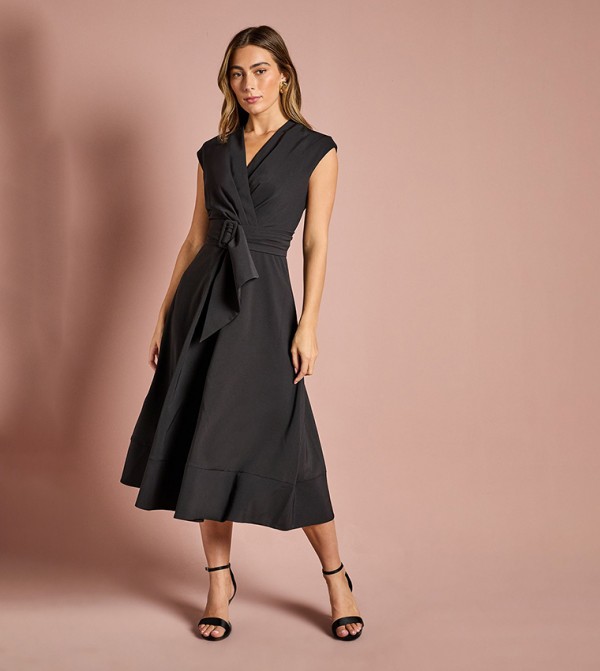 Belted Crepe Sleeveless Mini Dress