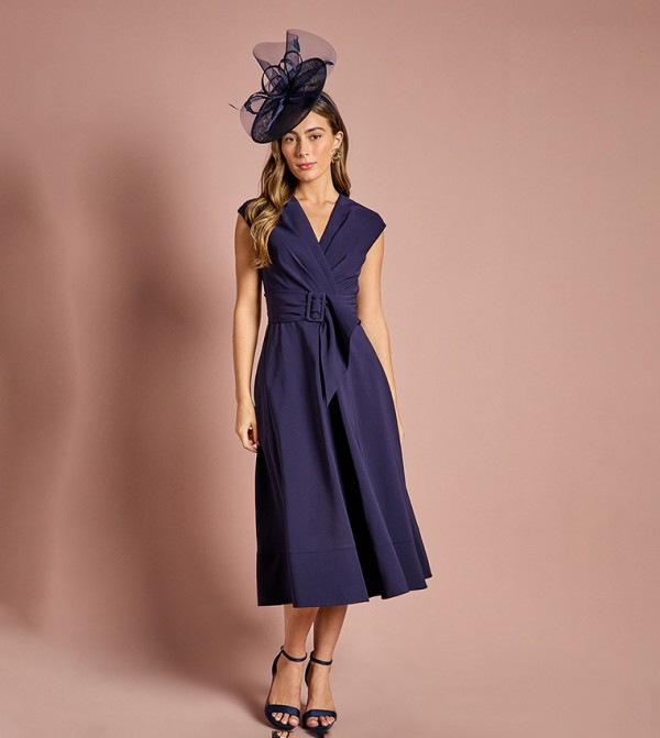 Belted Crepe Sleeveless Mini Dress