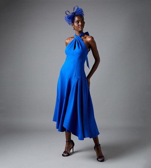 Cross Neck Pleated Midi Dress