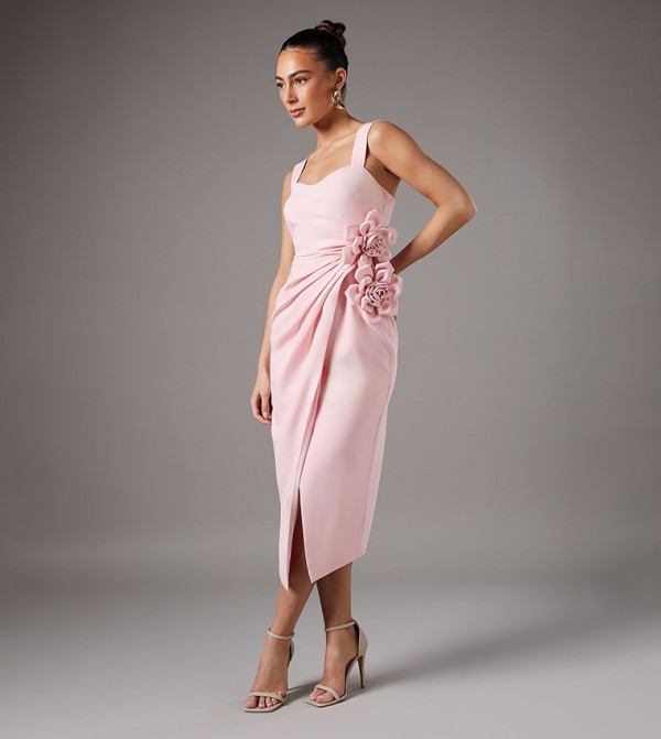Corsage Pleated Pencil Dress