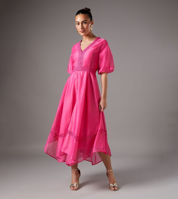 Button Front Hanky Hem Midi Dress