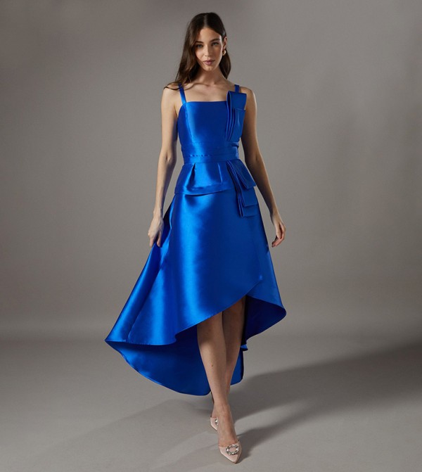 Ruffle Detail Satin Twill Midi Dress