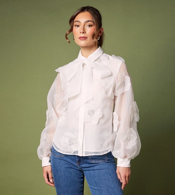 3D Floral Appliqued Organza Top