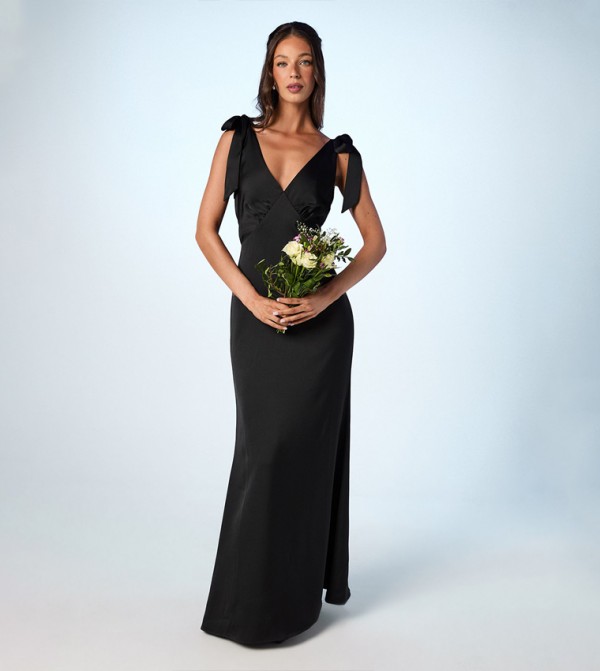 Coast Honoured Satin Back Crepe V Neck Tie Shoulder Maxi Bridesmaid Dress