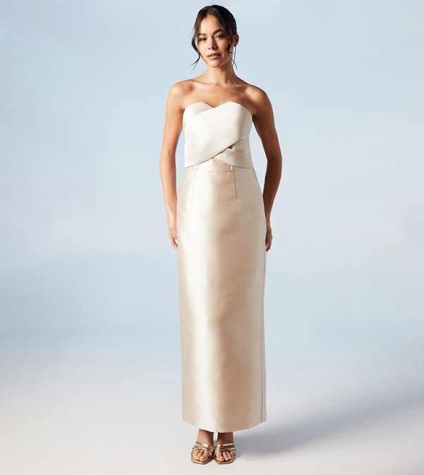 Twill Bow Back Bridesmaids Maxi Dress