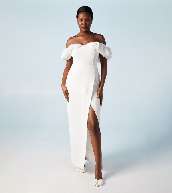 Corset Short Sleeves Column Maxi Wedding Dress