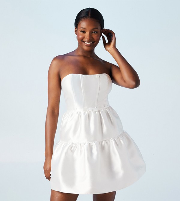 Corset Strapless Twill Full Skirted Mini Dress