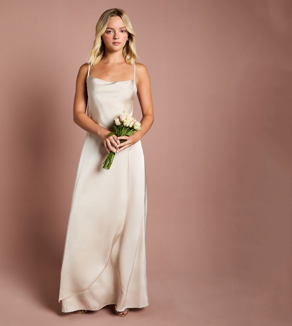 Teen Cowl Front Waterfall Skirt Bridesmaids Dress