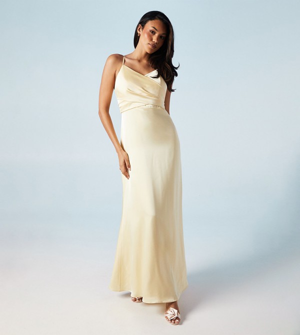 Wrap Waist Satin Cami Bridesmaids Maxi Dress