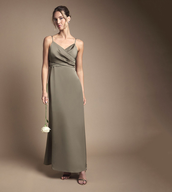 فستان ماكسي ساتان بخصر لف لوصيفات العروسة 