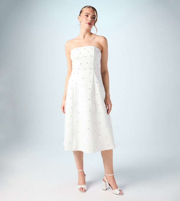 Hotfix Diamante Bandeau Bridal Midi Dress