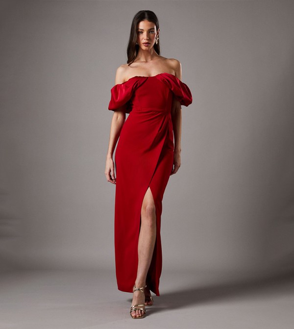 Corset Column Off Shoulder Maxi Dress