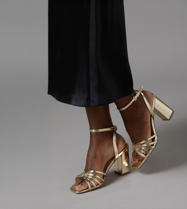 Trudie Faux Leather Lattice Front Block Heel Sandals