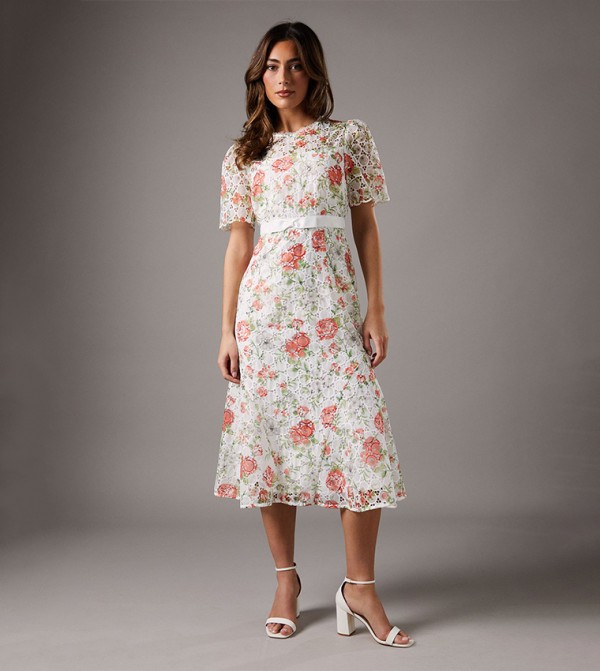 Floral Print Lace Midi Dress