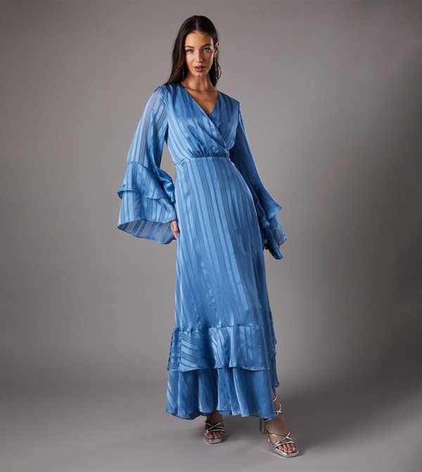 Jacquard Flute Sleeves Maxi Dress