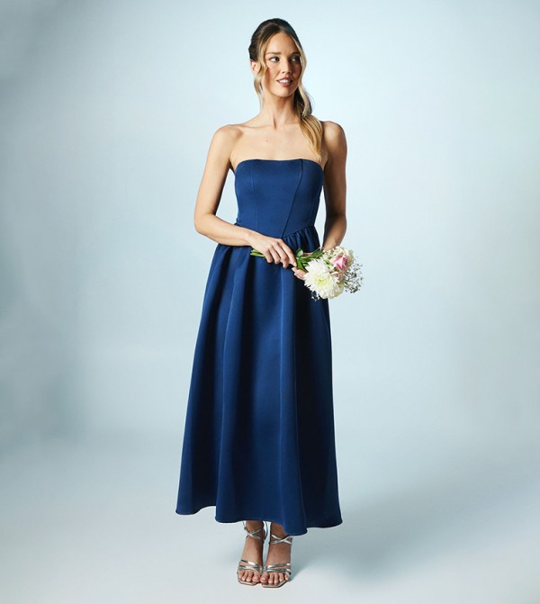 Strapless Satin Midaxi Dress