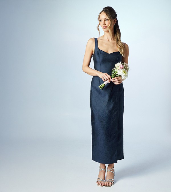 Over Column Textured Bridesmaids Midi Dress